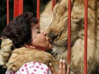 Leões também sabem agradecer (foto do beijo do leão)