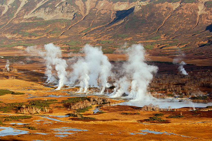 Vale dos Gêiseres na península de Kamchatka