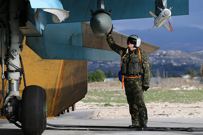 A base aérea russa em Hmeymim, Syria